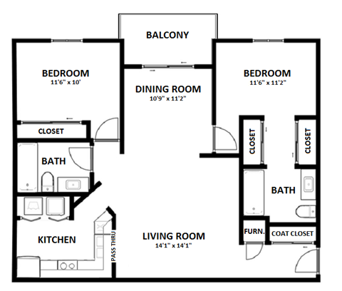2 Bed - 2 Bath - 1075sq ft